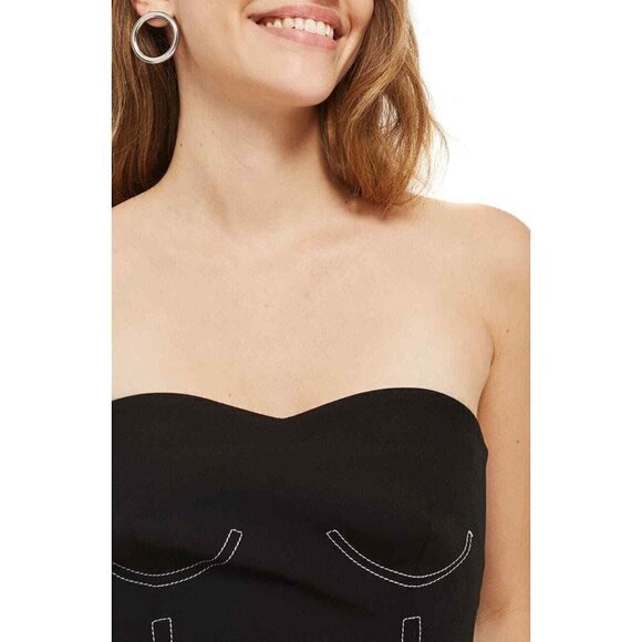Topshop Women's Contrast Stitch Strapless Black Jumpsuit Size 8 35P09MBLK - Picture 1 of 12